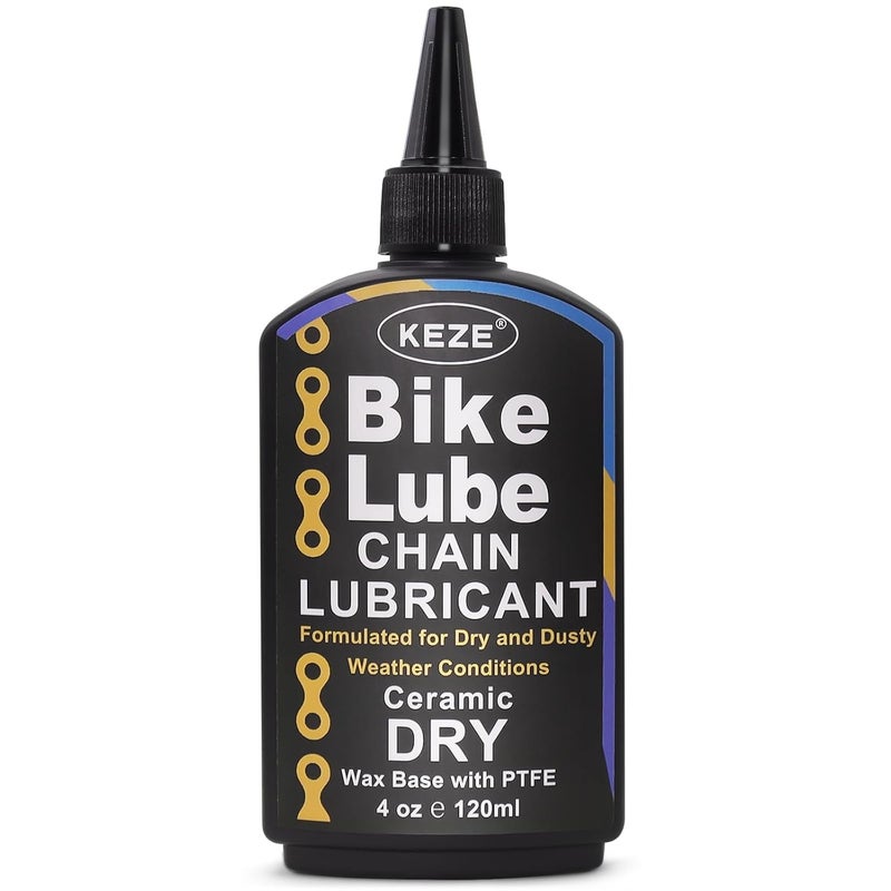 Keze Dry Bike Chain Lube MTB Mountain Bicycle Chain Oil Ceramic Bike Lube with PTFE Ebike Lubricant Against Wear, Reduces Friction Noise & Chainsuck, for Dry and Dusty Weather Conditions, 120 ml - Image 1